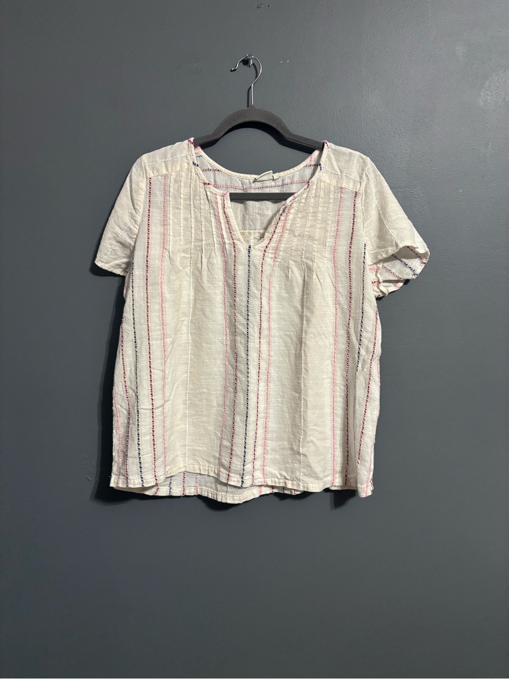 True craft beach coastal striped minimalist  lightweight cotton blouse womens XL